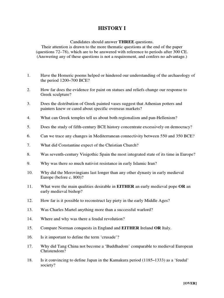 History Past Papers PDF Middle Ages Early Modern Period