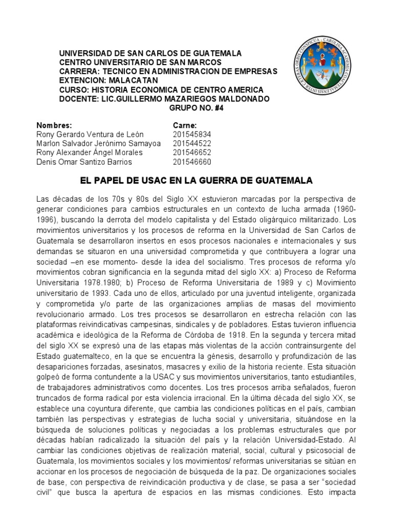 USAC y su rol en la guerra guatemalteca | PDF | Guatemala | Gobierno
