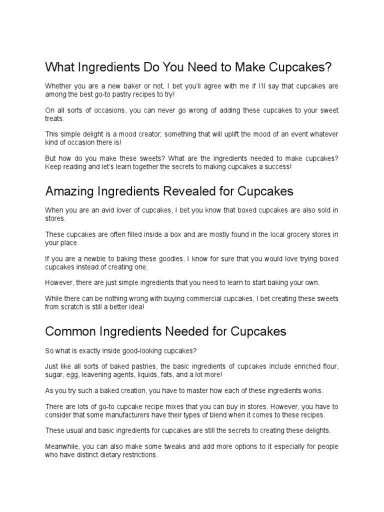 What Ingredients Do You Need To Make Cupcakes PDF Cupcake Icing