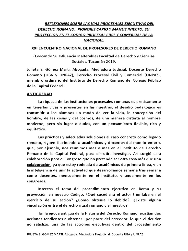 Pignoris Capio y Manus Iniecto en Roma | PDF | Sentencia (ley) | Res ...