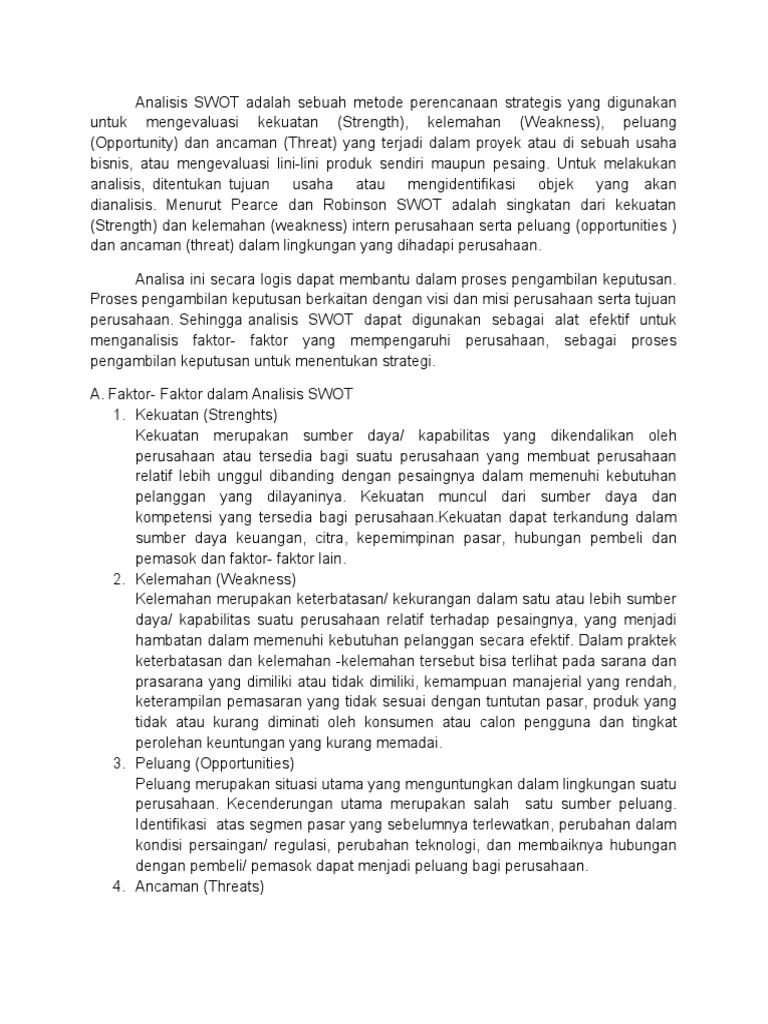 Analisis SWOT Adalah Sebuah Metode Perencanaan Strategis Yang Digunakan ...