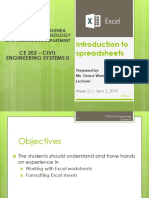 Introduction To Spreadsheets: Ce 202 - Civil Engineering Systems Ii