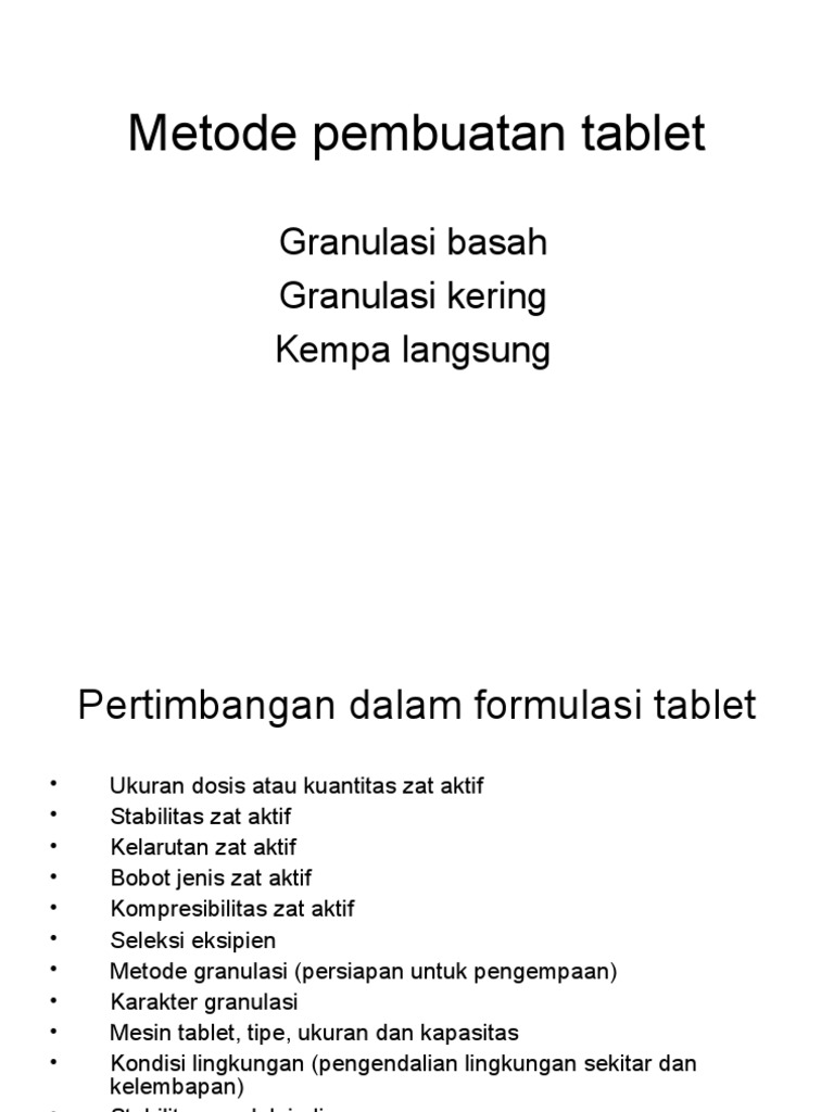 Metode Pembuatan Tablet Granulasi | PDF