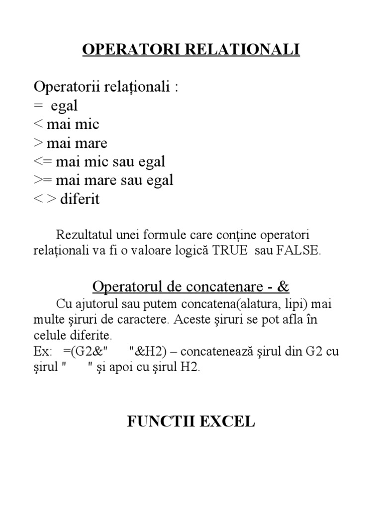 Operatori Relationali, Functii Excel | PDF