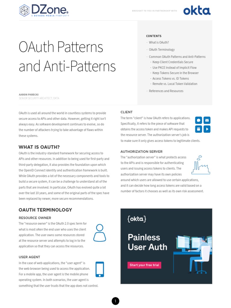 Dzone Refcard 347 Oauth Patterns Anti Patterns 202 | PDF | Web Application  | Http Cookie