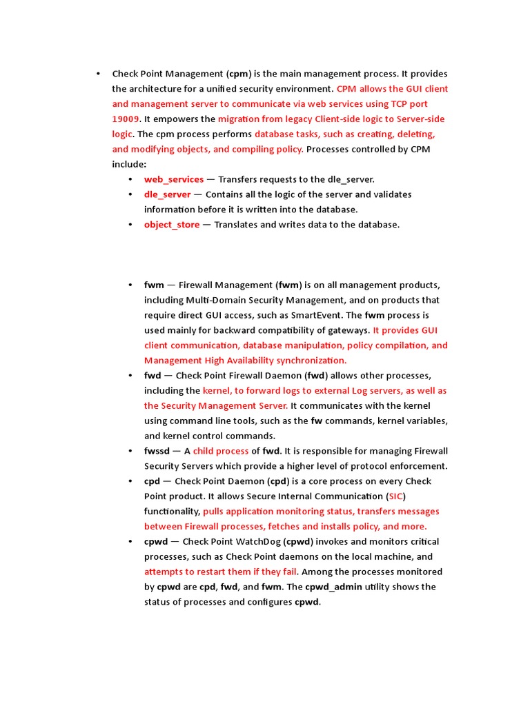 An Overview of the Main Check Point Management and Daemon Processes