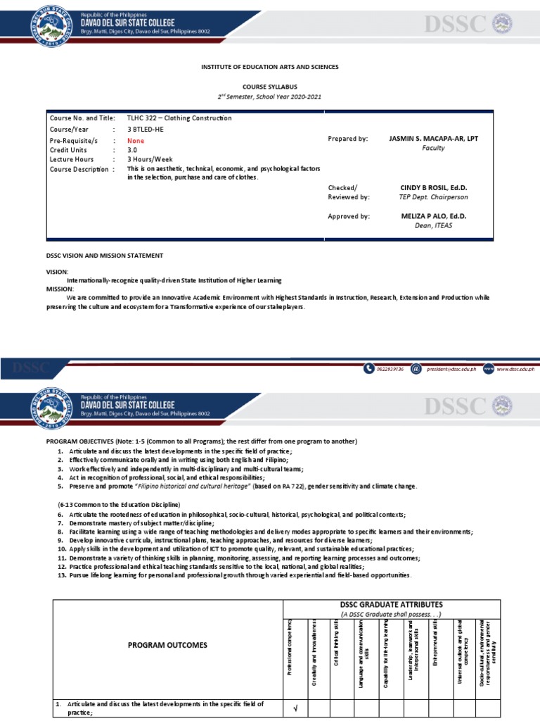 Institute of Education Arts and Sciences Course Syllabus 2 Semester, School Year 20202021