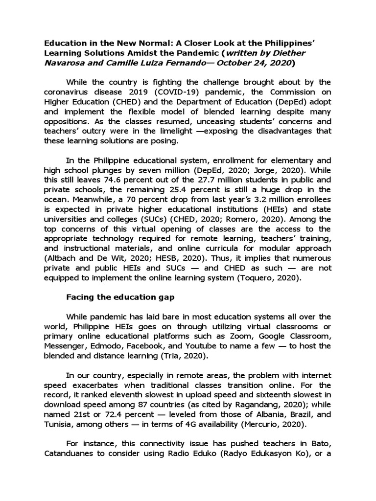 New Normal Education in the Philippines | PDF | Distance Education ...