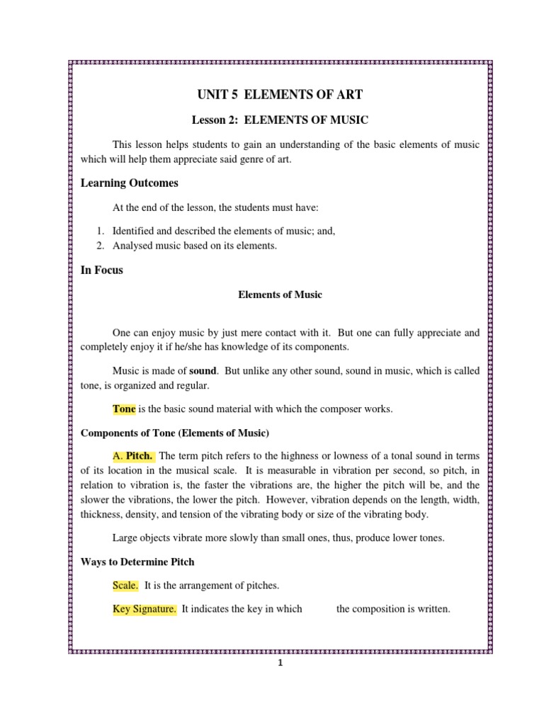 Hum 01 Unit 5 Lesson 2 Elements Of Music Pdf Rhythm Orchestras