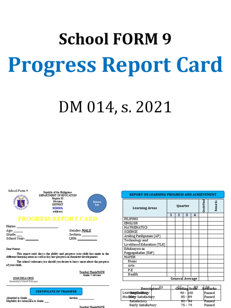 School FORM 9: Progress Report Card | PDF | Human Nature | Schools