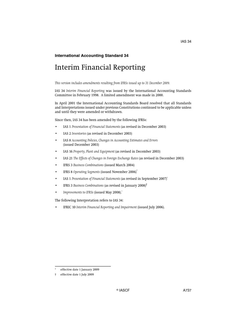 Interim Financial Reporting: International Accounting Standard 34 | PDF ...