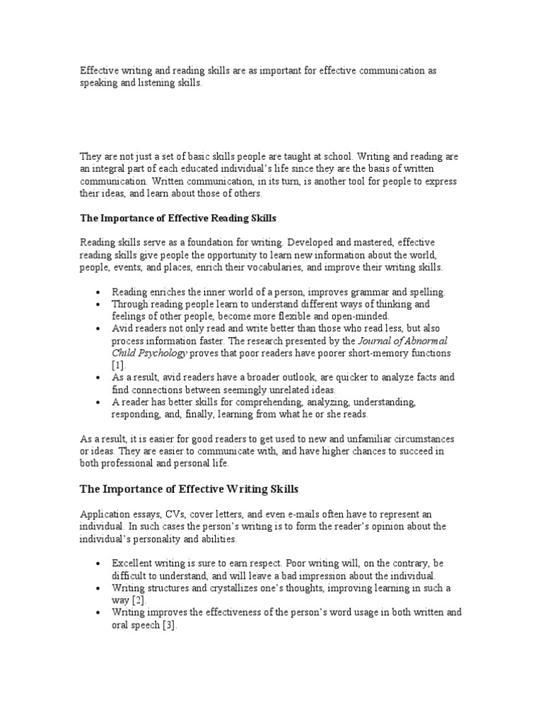 Effective Writing and Reading Skills Are As Important For Effective Communication As Speaking