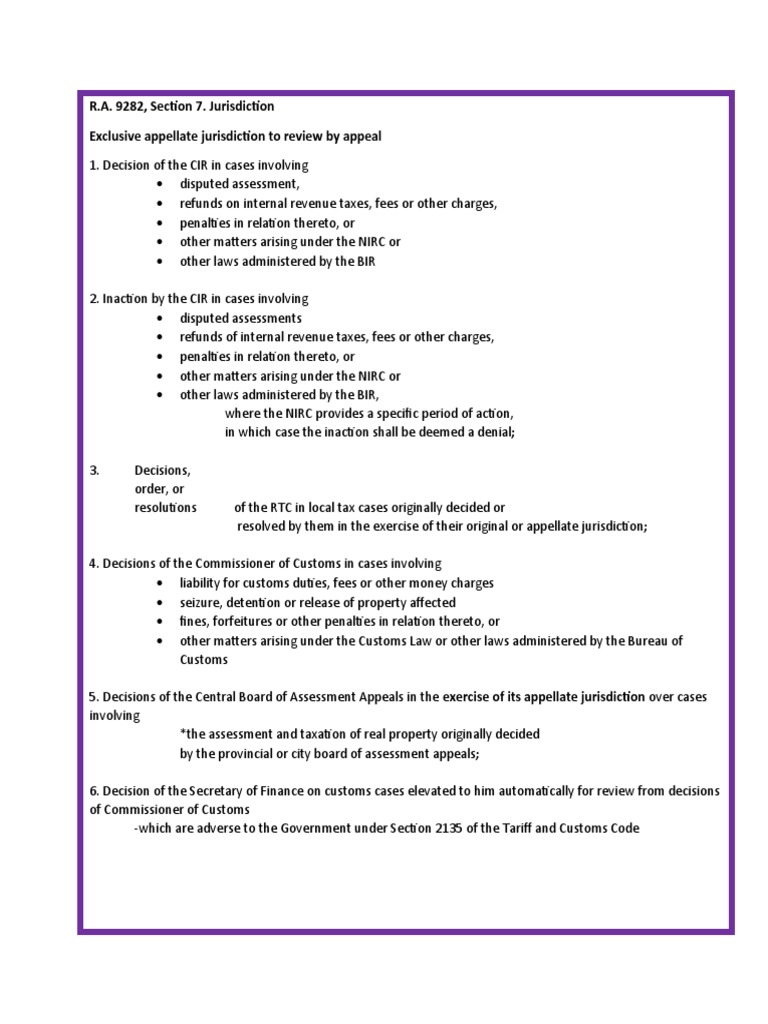 R.A. 9282, Section 7. Jurisdiction Exclusive Appellate Jurisdiction To