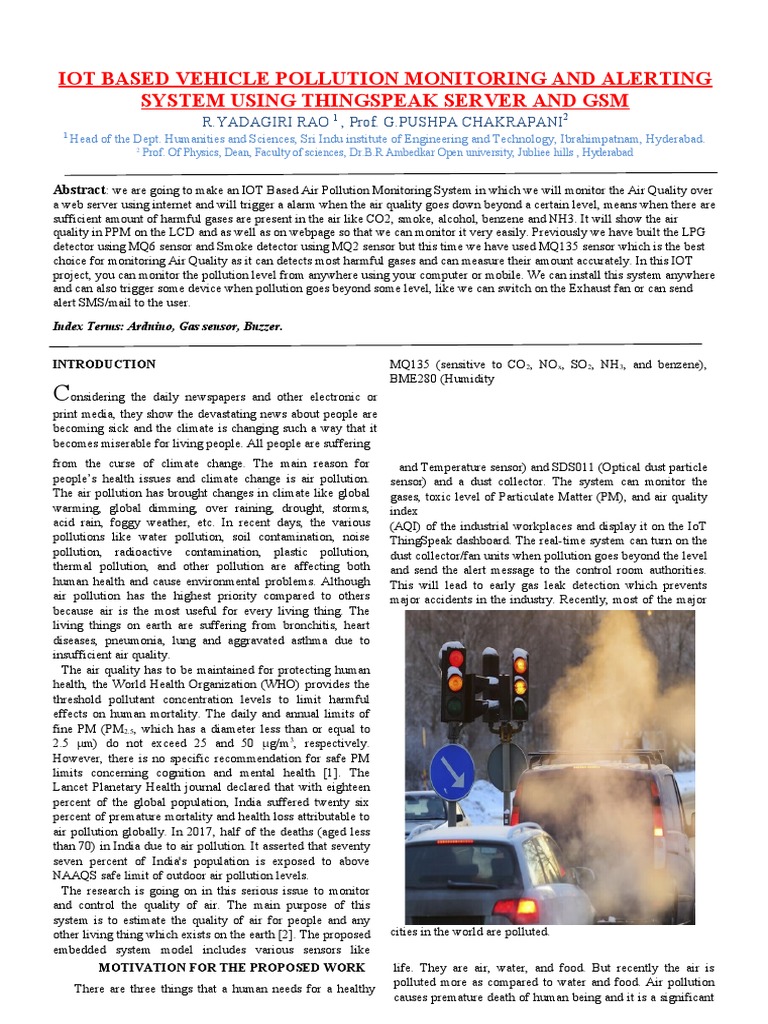 Iot Based Vehicle Pollution Monitoring and Alerting System Using