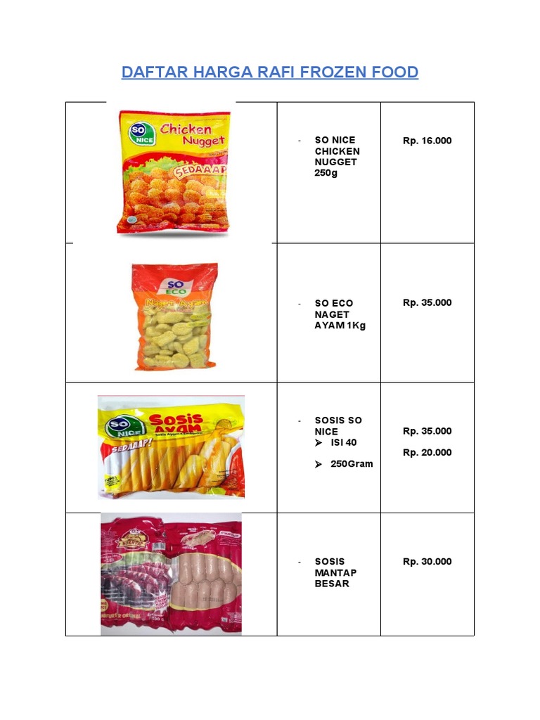 Daftar Harga Frozen Food | PDF