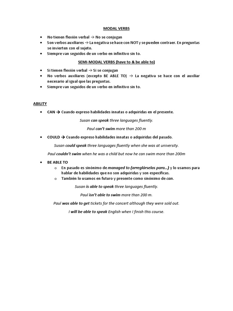 Guía de Verbos Modales en Inglés | PDF | Linguistics | Syntax