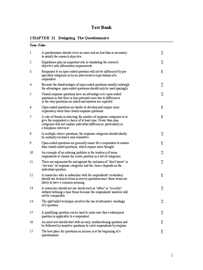 Test Bank: CHAPTER 12 Designing The Questionnaire | PDF | Survey ...