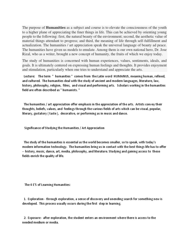 The Purpose of Art Appreciation PDF Humanities Happiness