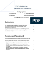 Kid's-N-Motion Teacher Evaluation Form: Instructions