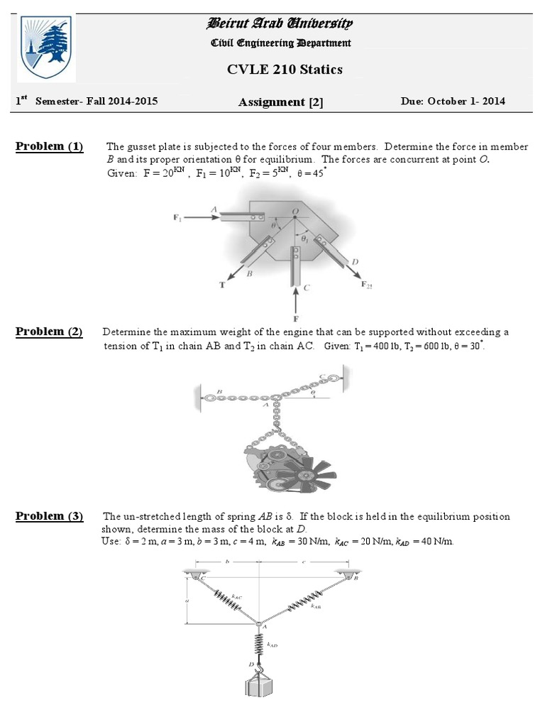 Statics Assignment: Force Analysis Problems | PDF