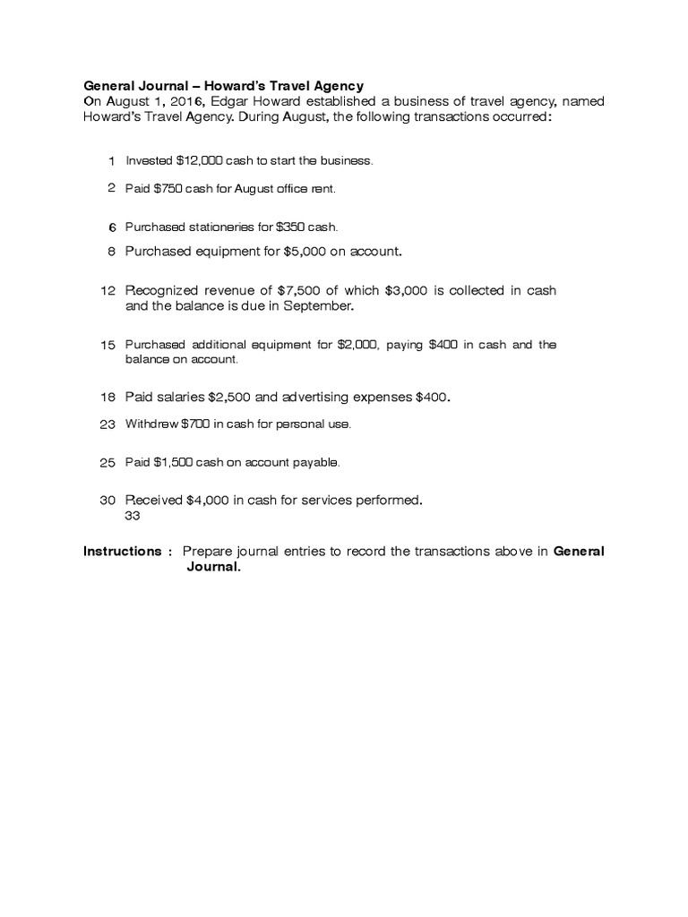General Journal - Howard&rsquo;s Travel Agency | PDF | Debits And 