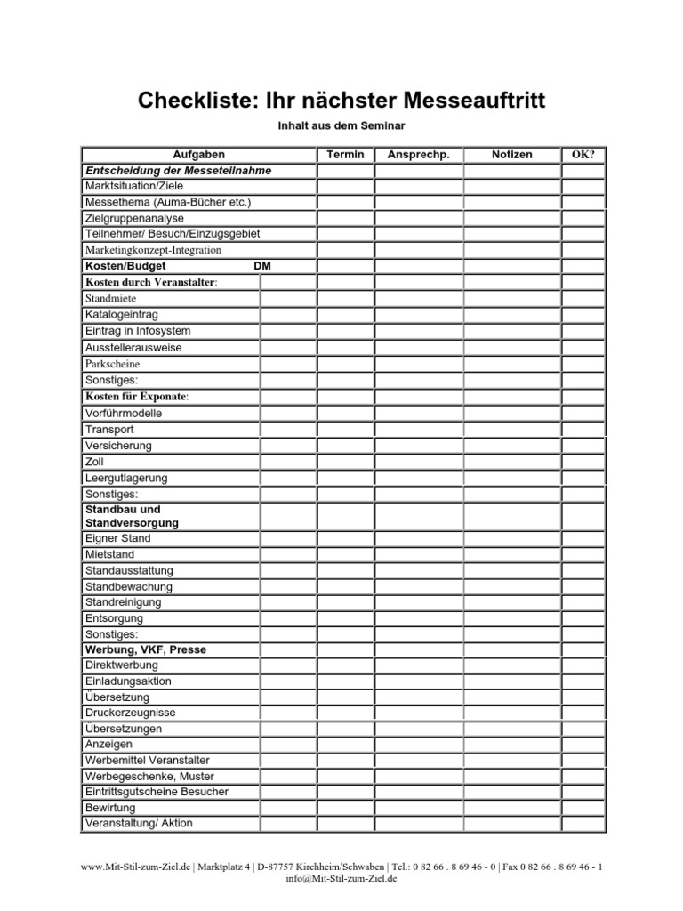 Messe Checkliste