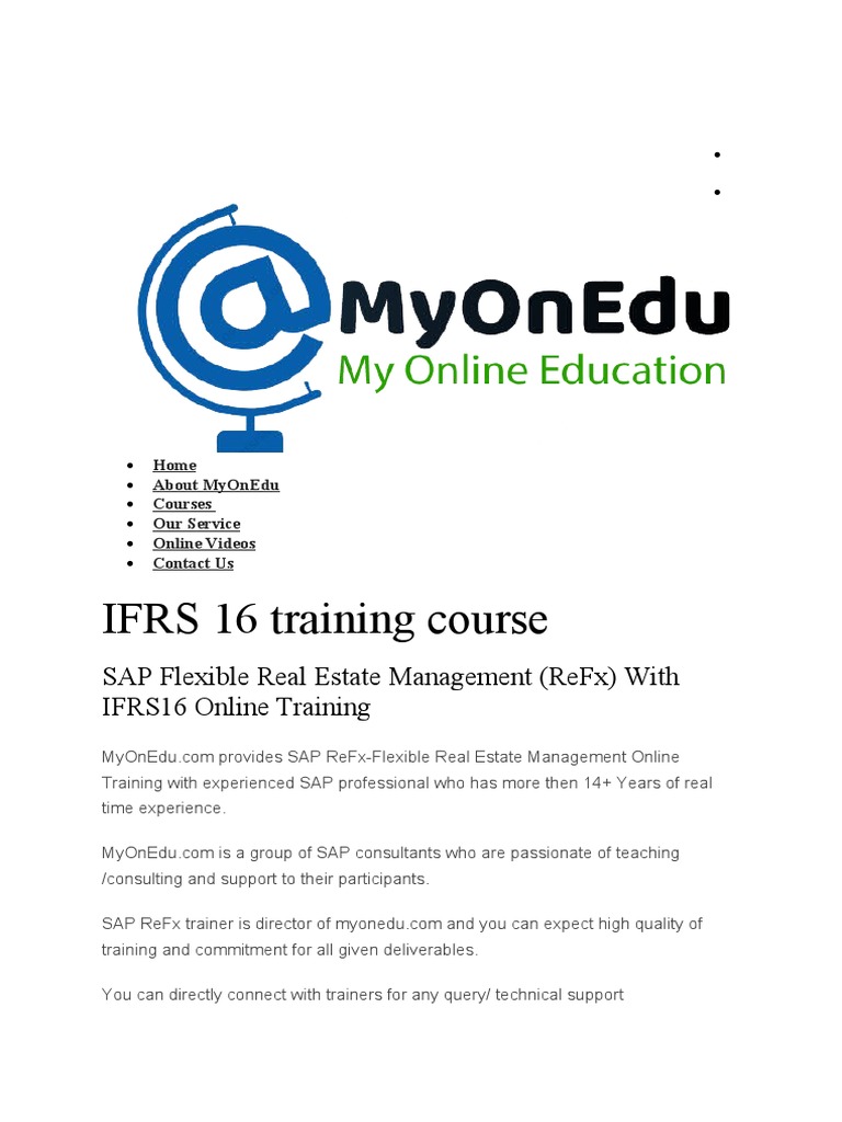 Ifrs 16 Training Course: Sap Flexible Real Estate Management (Refx ...
