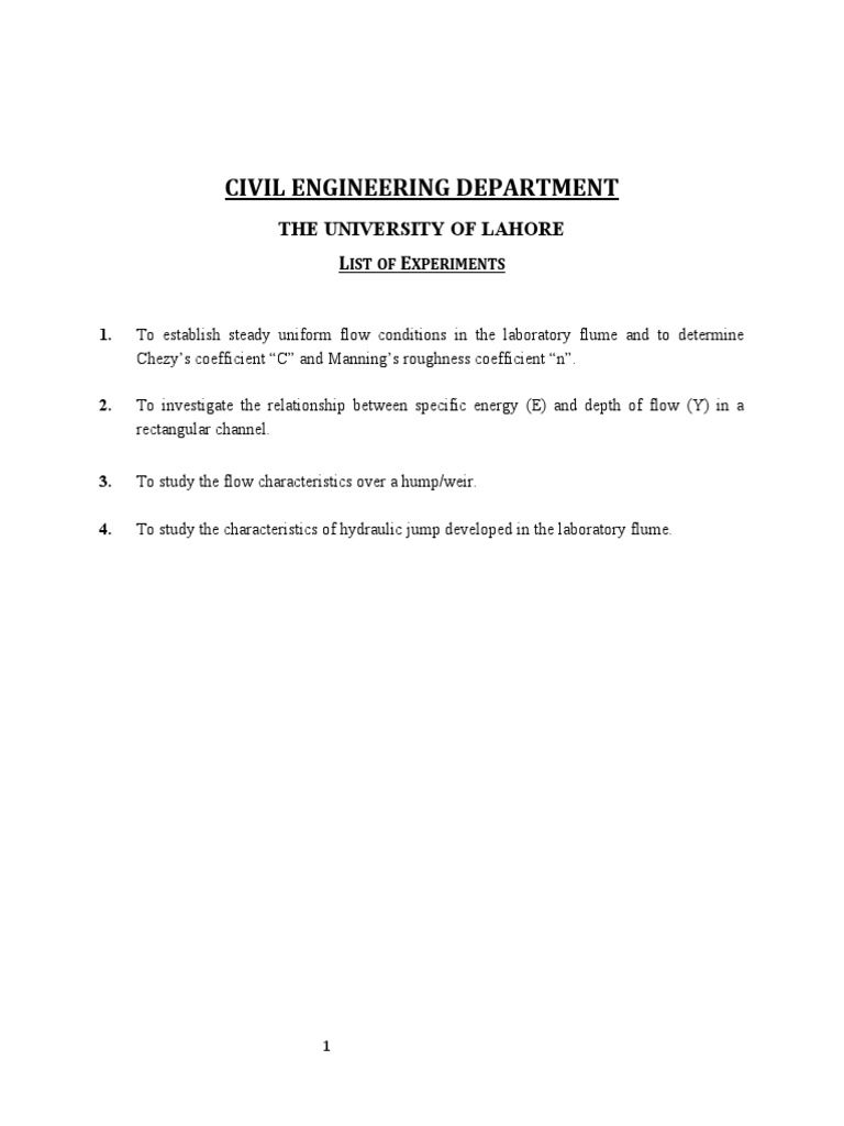Hydraulics and Irrigation Engineering Lab Manual PDF Fluid Dynamics