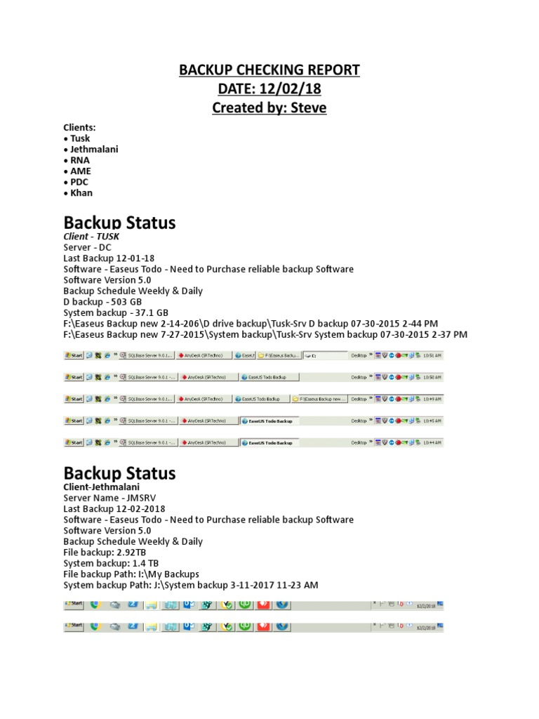 EaseUS Todo Backup Status Report 12/18 | PDF | Backup | Data Management