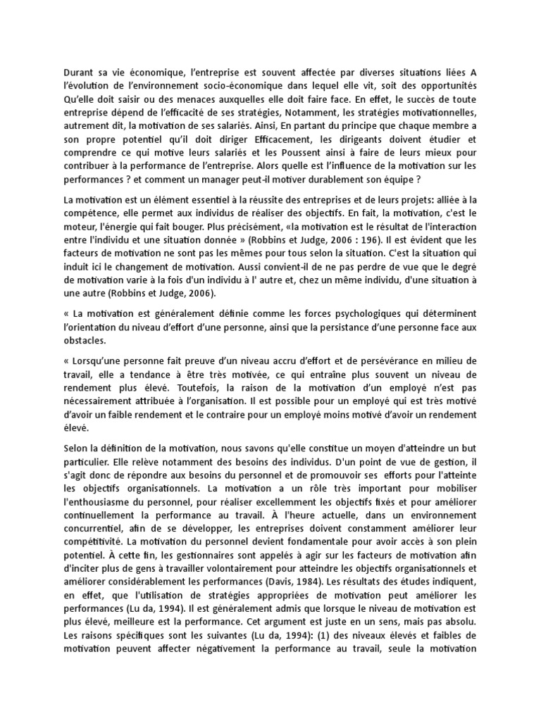 Influence de la motivation sur la performance | PDF | Motivation | Motivant
