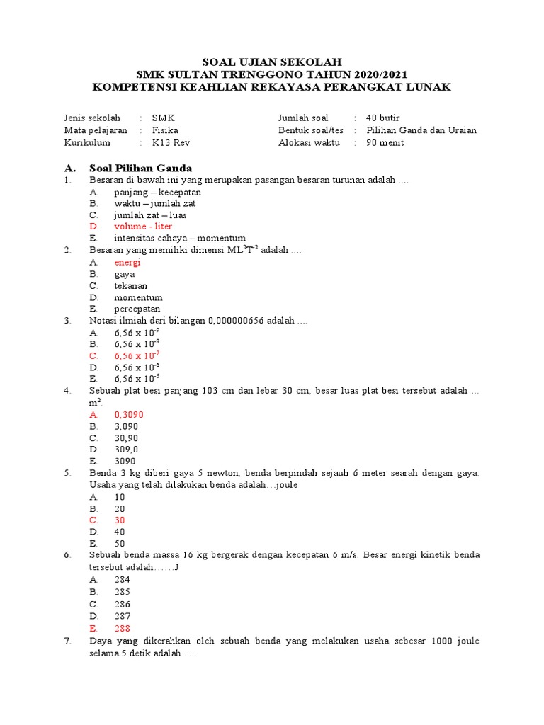 2.berkas Soal Us Fisika Xii RPL (Pengetahuan) | PDF