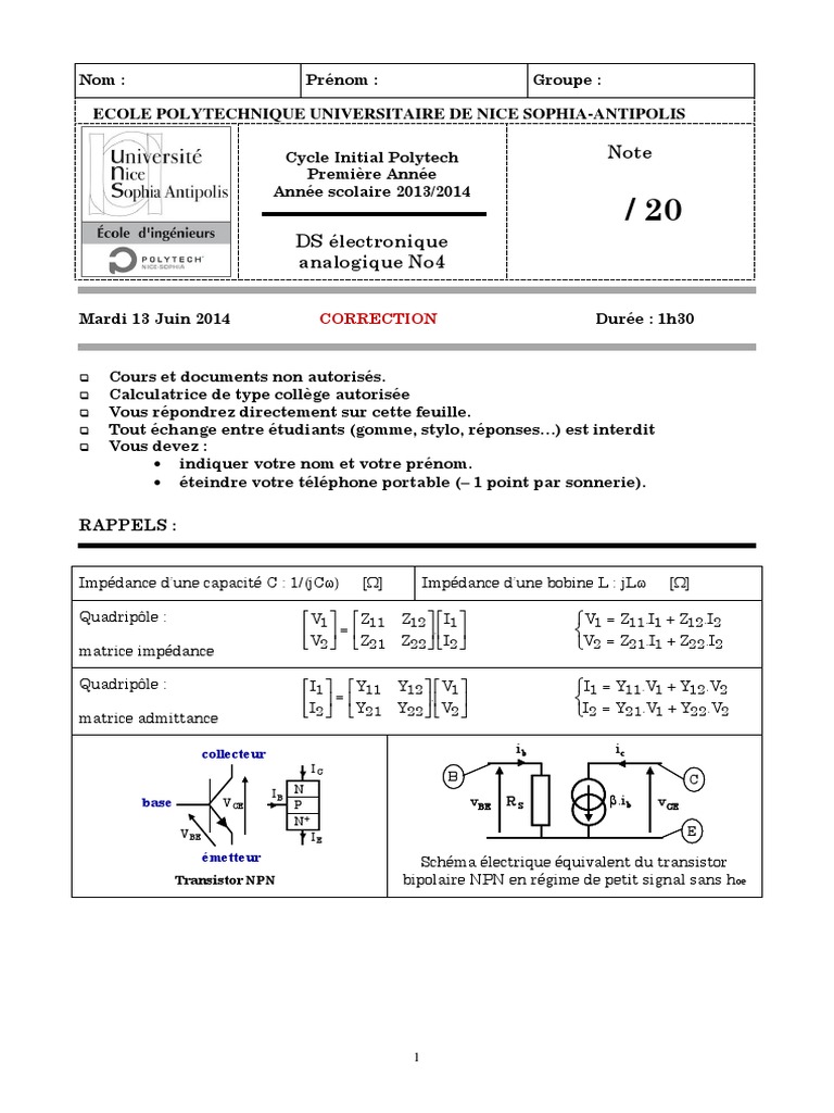 Exercices Diodes Et Transistors PDF Fonction logique Transistor