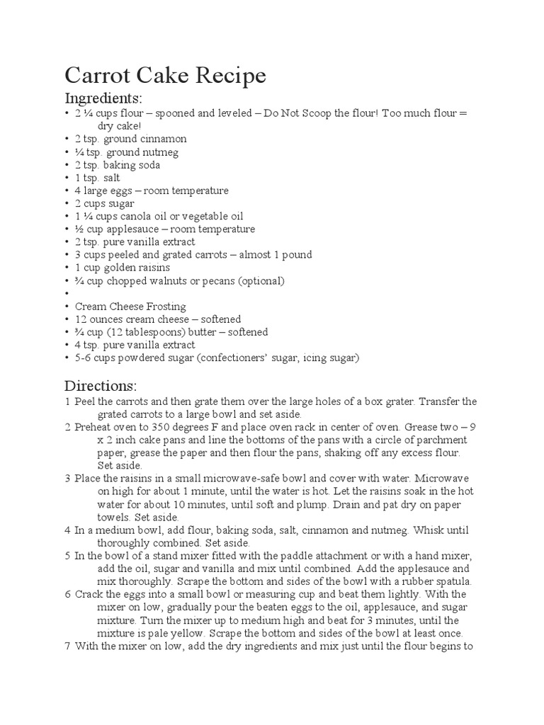 Carrot Cake Recipe PDF Icing (Food) Cakes