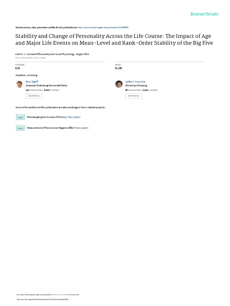 Stability and Change of Personality Across The Lif | PDF | Dependent ...
