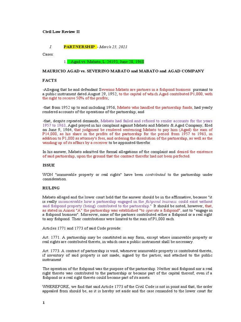 Partnership Digested Cases PDF Partnership Law Firm