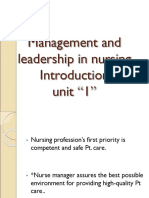 Management and Leadership in Nursing Unit "1"