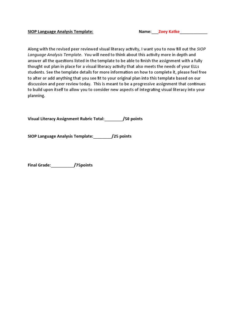 Siop Language Analysis Template by Zoey Katke | PDF | Vocabulary | Word