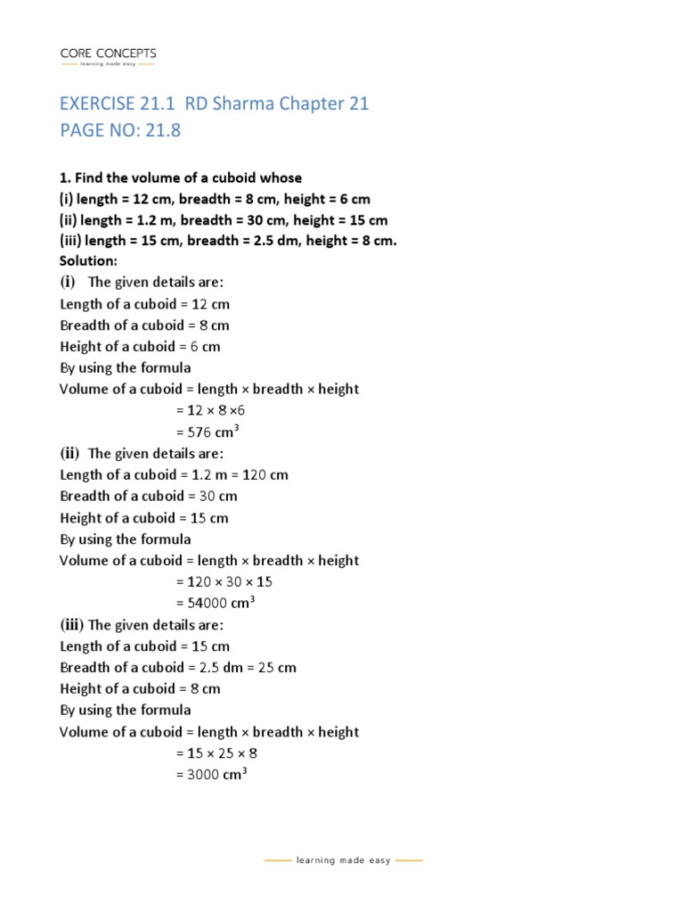 Rd-Sharma Chapter-21 | PDF | Length | Volume
