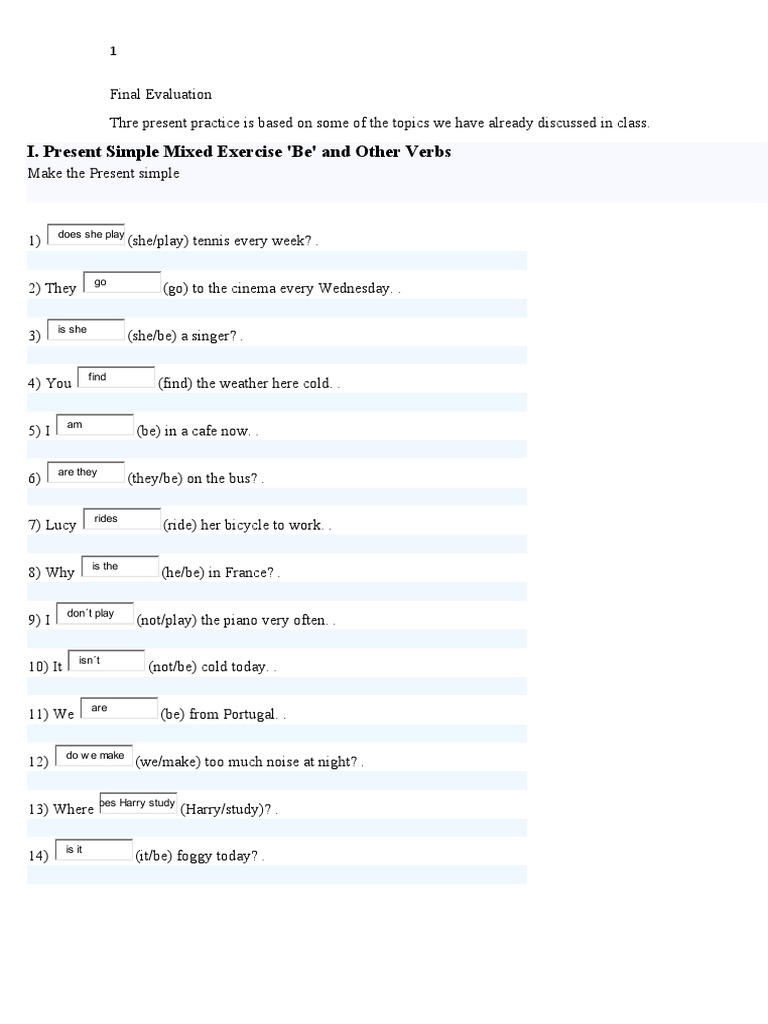 English Grammar Exercises for Beginners | PDF