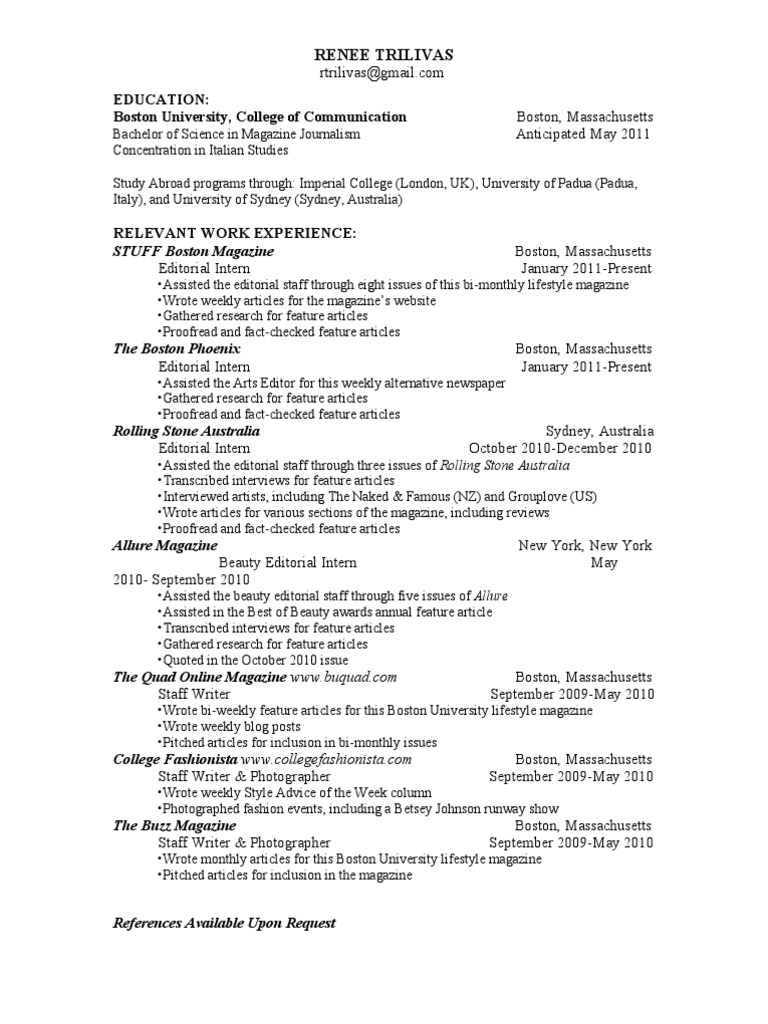 Resume Without Address | PDF | Rolling Stone | News Media