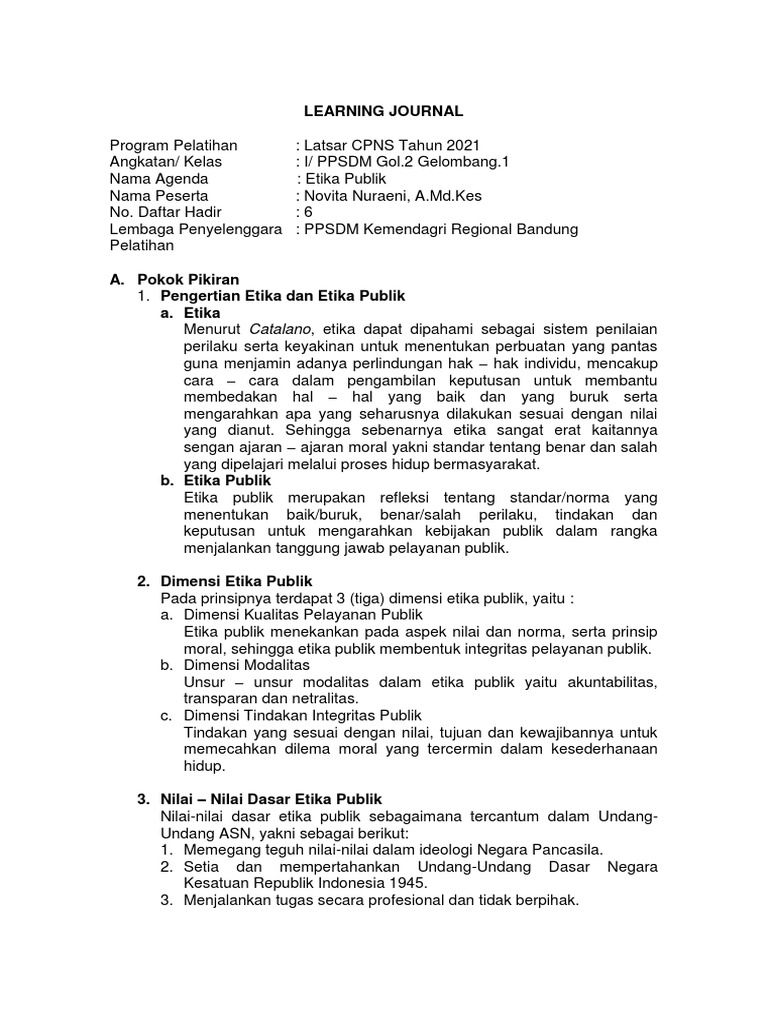 Tugas Individu 2 Learning Journal Etika Publik Pdf