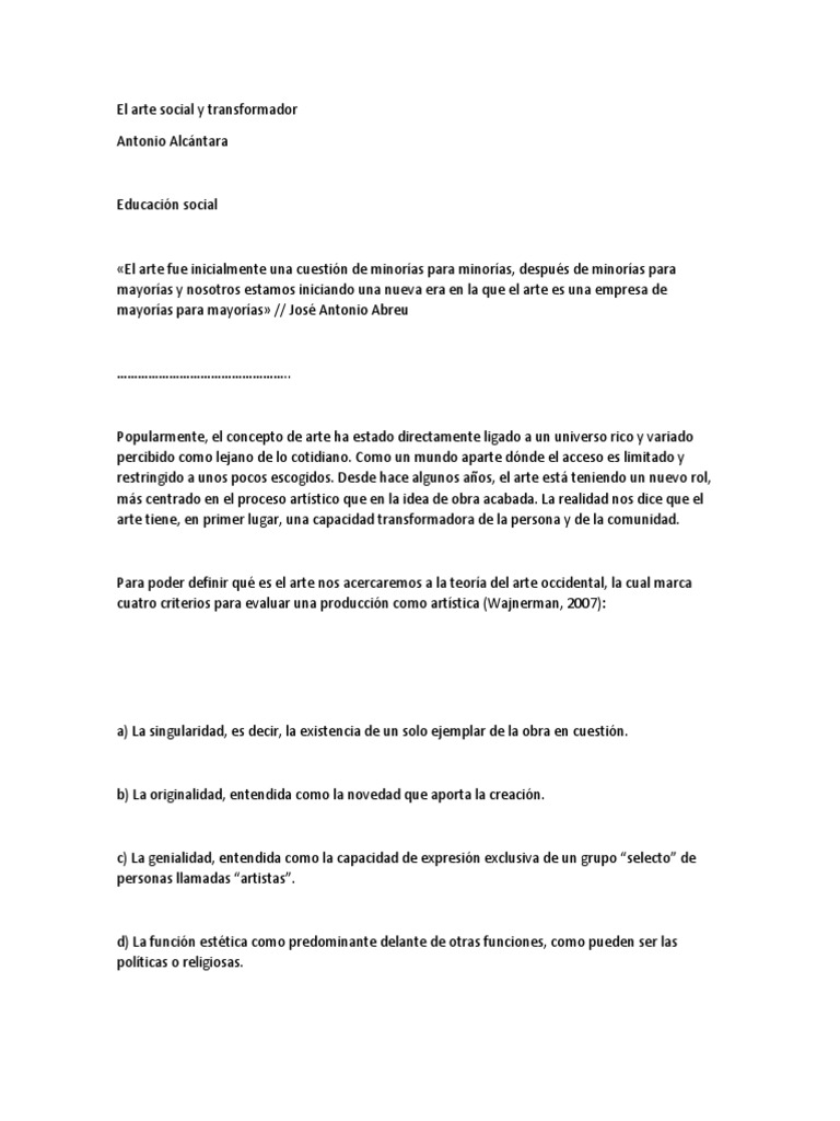 Arte como herramienta de transformación social | PDF | Empoderamiento ...