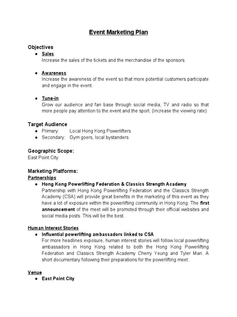 Hong Kong Powerlifting Event Marketing Plan | PDF | Target Audience ...