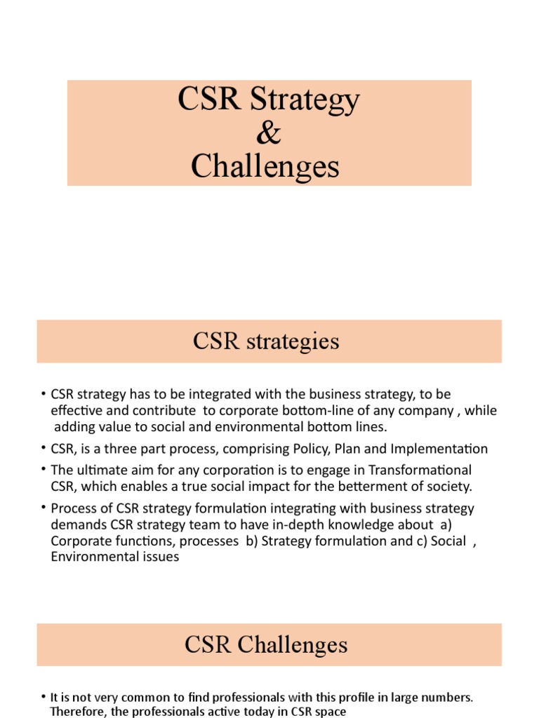 CSR Strategy Development and Challenges | PDF | Corporate Social ...