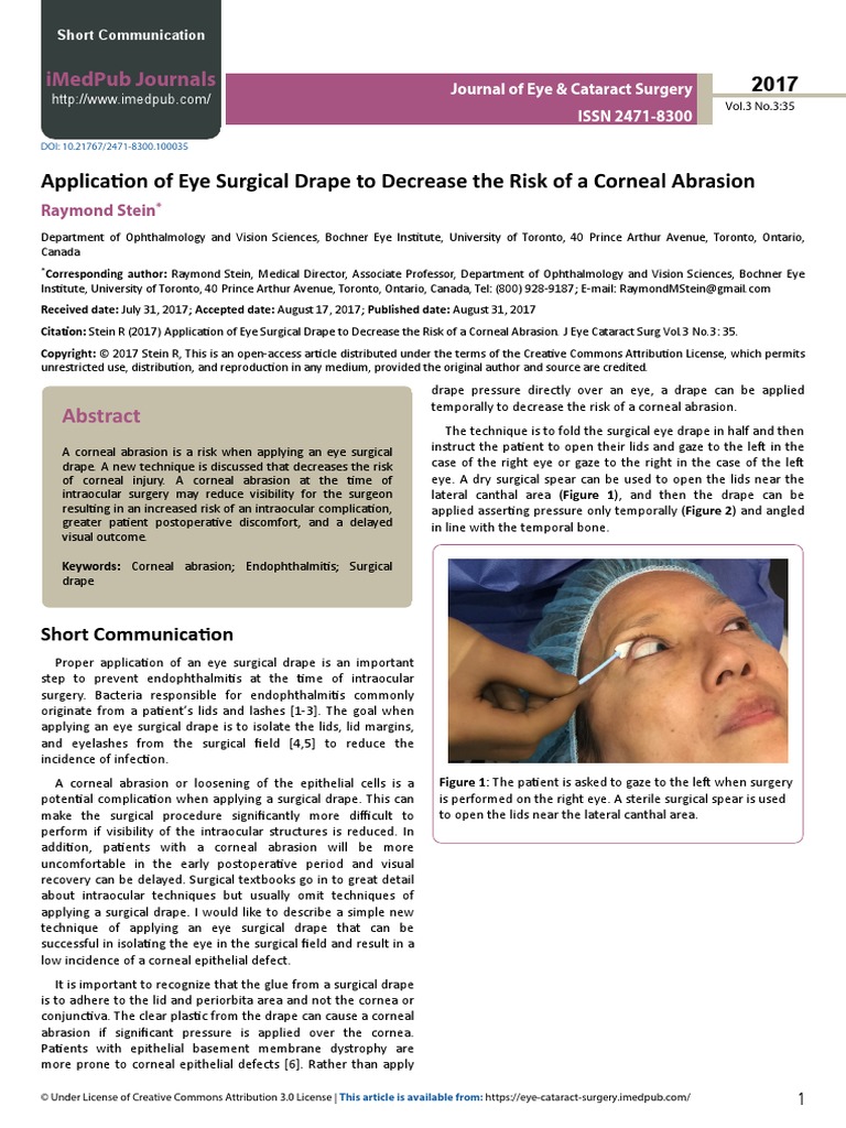 Application of Eye Surgical Drape To Decrease The Risk of A Corneal