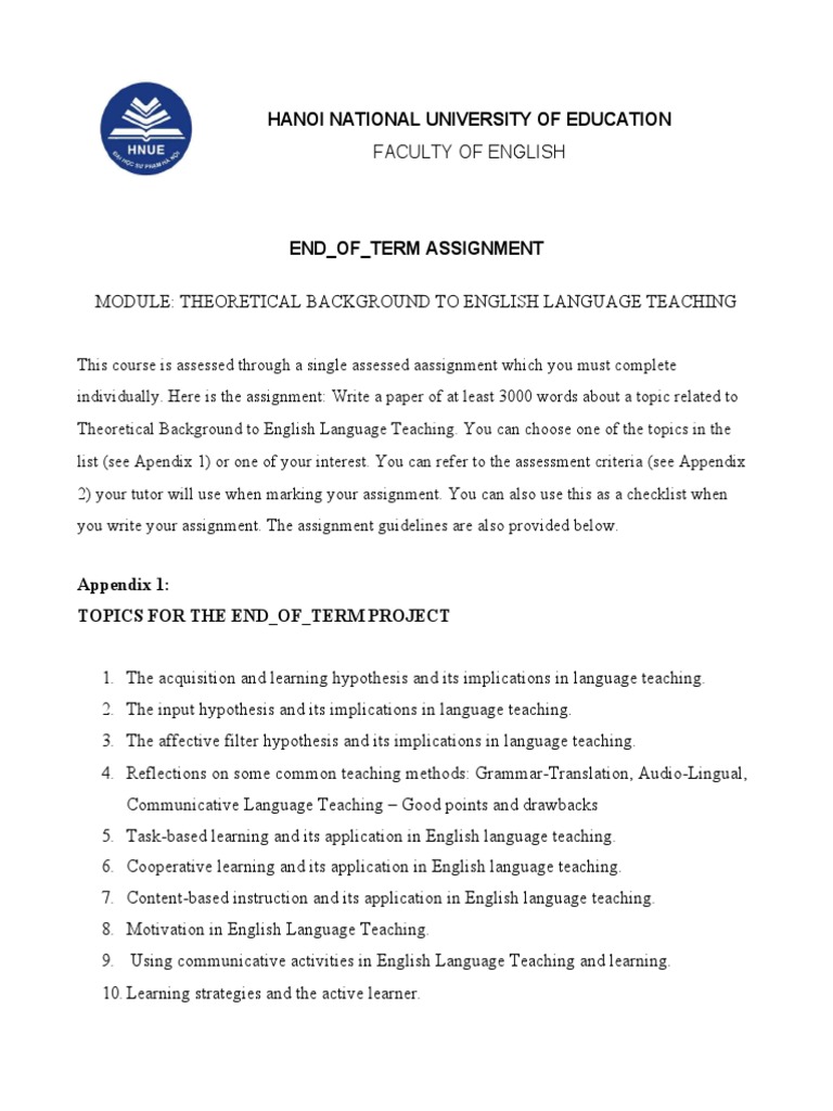 End of Term Project Guidelines | PDF | Language Education | English As ...