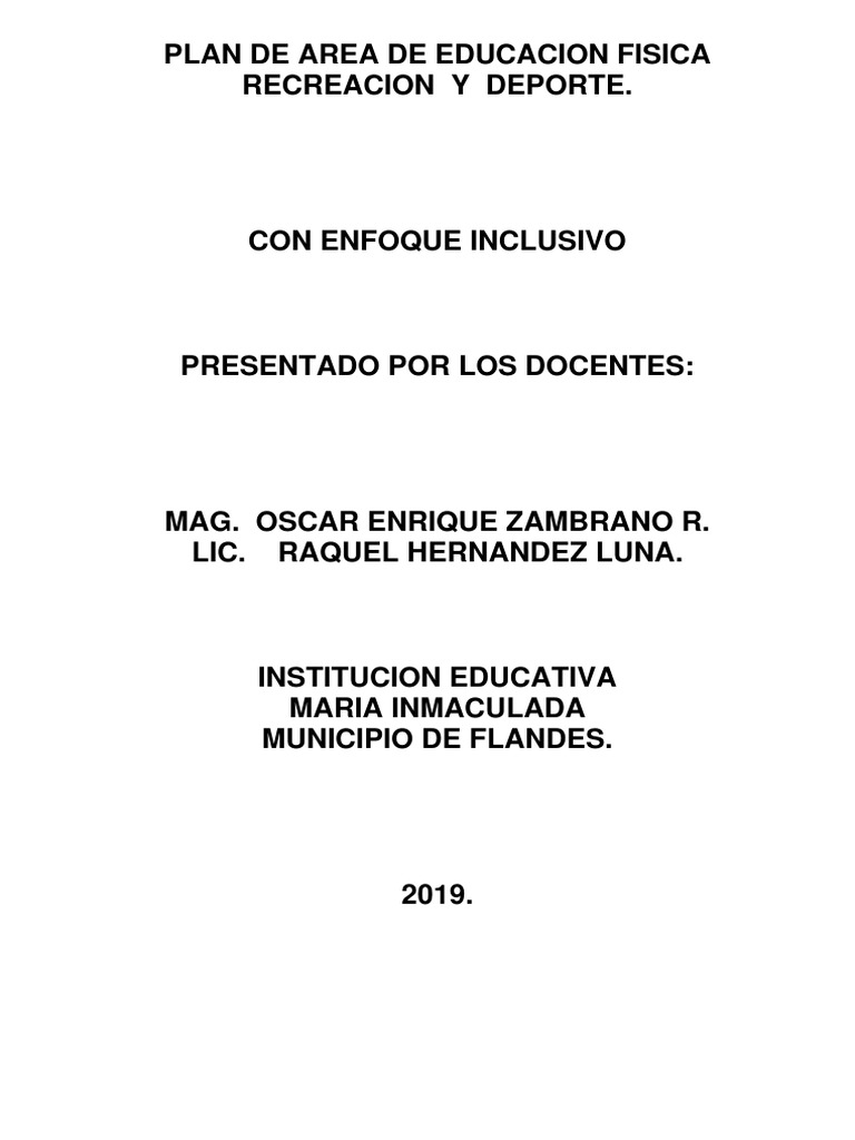 Plan de Area Primaria y Secundaria 2019 de Educacion Fisica 2019 | PDF ...