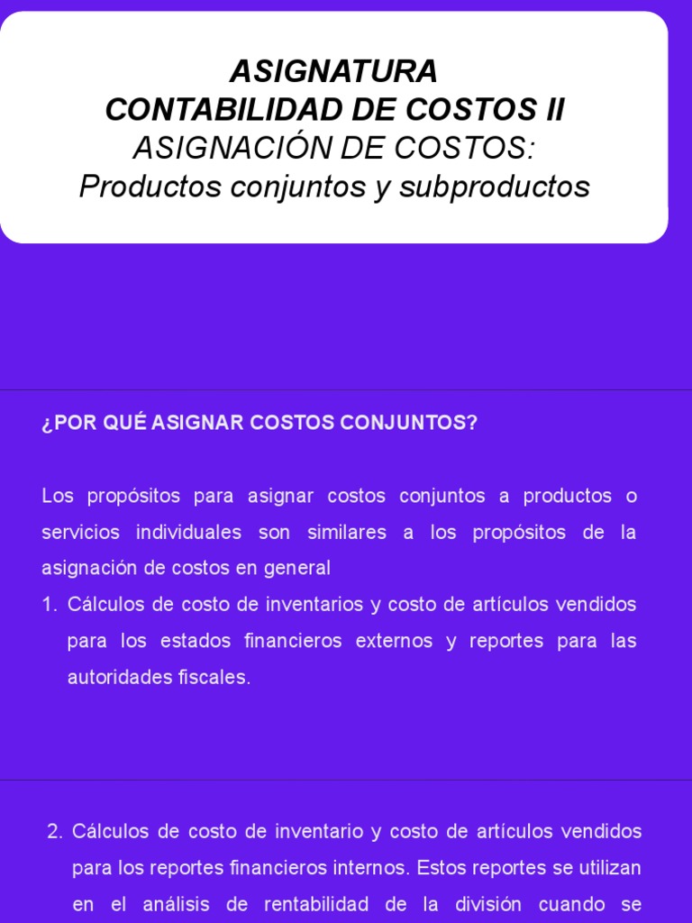 Asignación de Costos Conjuntos en Contabilidad | PDF | Margen bruto | Costo