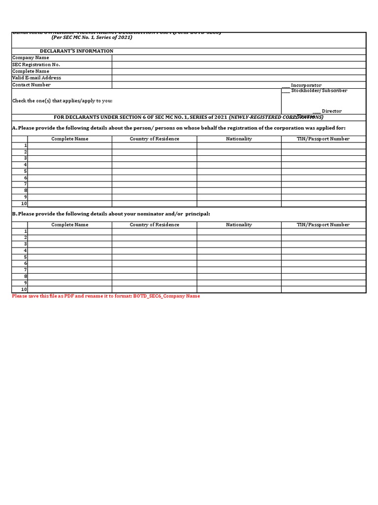 Beneficial Ownership Declaration Form | PDF | Finance & Money Management