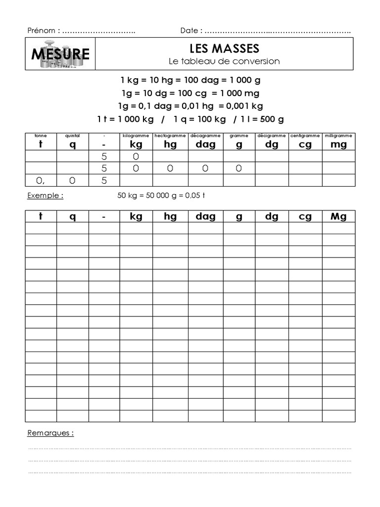 1 Tonne Equivaut A Combien De Kg Maths Masses Correction | PDF | Litre | Kilogramme